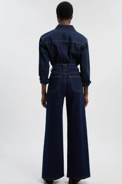 Jean Taille Haute Jambe Large en Denim