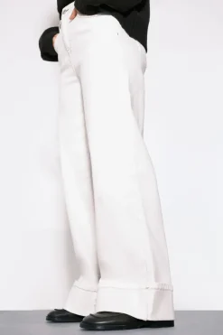 Jean Taille Haute Jambe Large à Revers