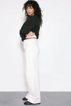 Jean Taille Haute Jambe Large à Revers