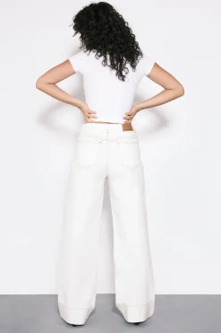 Jean Taille Haute Jambe Large à Revers