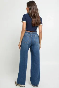 boohoo Jean Taille Haute à Jambes Larges avec Ceinture Élastique<Femme Denim|Jeans
