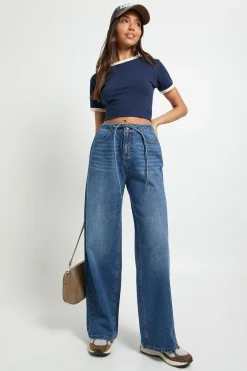 boohoo Jean Taille Haute à Jambes Larges avec Ceinture Élastique<Femme Denim|Jeans