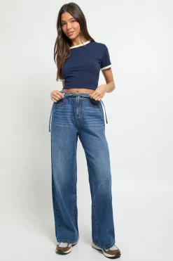 boohoo Jean Taille Haute à Jambes Larges avec Ceinture Élastique<Femme Denim|Jeans