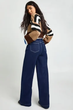 Jean Taille Haute À Jambes Larges Avec Poches Avant Pour Femmes Grandes