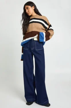Jean Taille Haute À Jambes Larges Avec Poches Avant Pour Femmes Grandes