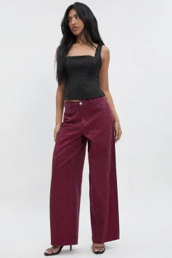 Jean Taille Haute Jambes Larges Orné
