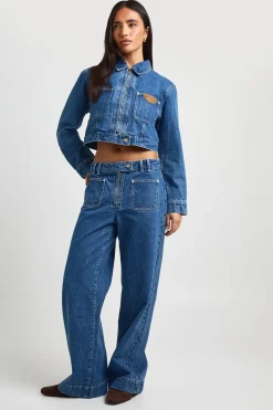 Jean Taille Haute À Poches Détaillées Jambe Large