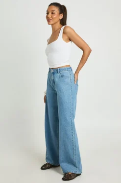 boohoo Jean à taille mi-haute, coupe ample et jambes larges<Femme Denim|Jeans