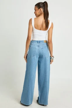 boohoo Jean à taille mi-haute, coupe ample et jambes larges<Femme Denim|Jeans