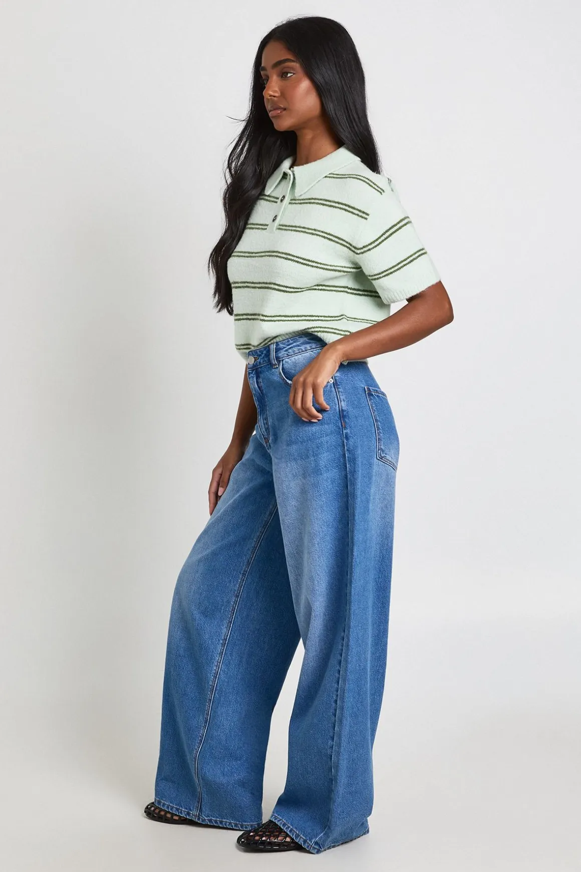 Jean Taille Mi-haute Coupe Ample Jambe Large