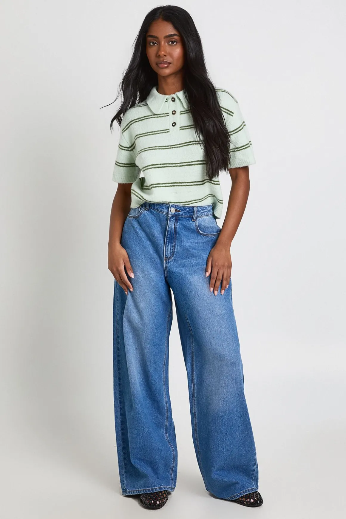 Jean Taille Mi-haute Coupe Ample Jambe Large