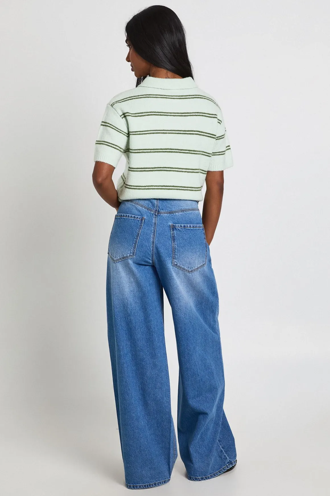 Jean Taille Mi-haute Coupe Ample Jambe Large