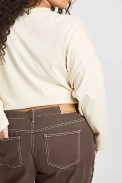boohoo Jean Taille Mi-haute Coupe Barrel Grande Taille<Femme Looks Chocolat|Denim