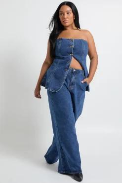 Jean à taille mi-haute à jambes larges Plus