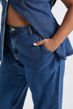 Jean à taille mi-haute à jambes larges Plus
