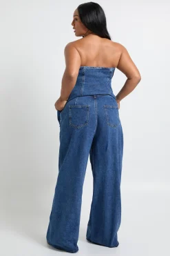 Jean à taille mi-haute à jambes larges Plus