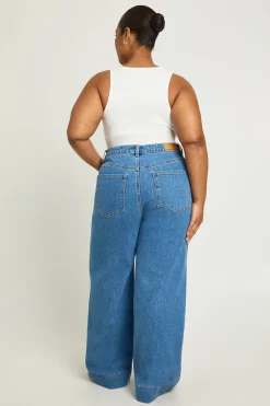 boohoo Jean Taille Moyenne Ourlet Profond Jambe Large Plus<Femme Denim|Jeans