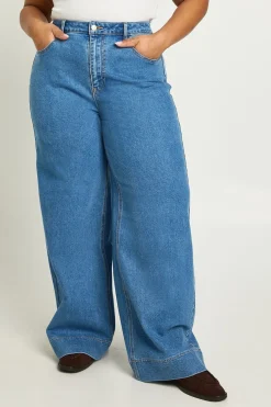 boohoo Jean Taille Moyenne Ourlet Profond Jambe Large Plus<Femme Denim|Jeans