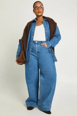 boohoo Jean Taille Moyenne Ourlet Profond Jambe Large Plus<Femme Denim|Jeans