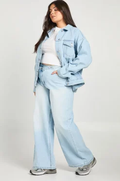 Jean Taille Plus à Taille Haute avec Ceinture Croisée et Jambes Larges
