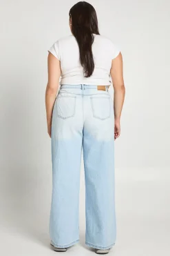 Jean Taille Plus à Taille Haute avec Ceinture Croisée et Jambes Larges