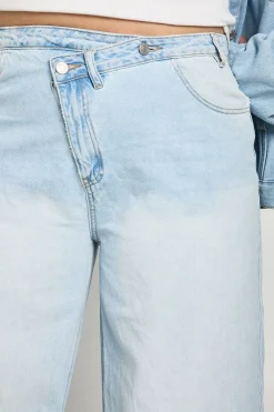Jean Taille Plus à Taille Haute avec Ceinture Croisée et Jambes Larges