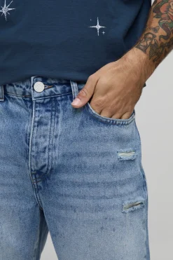 boohooMAN Jean Évasé Déchiré À Genoux Troués Et Réparations<Homme Jeans Grande Taille|Denim