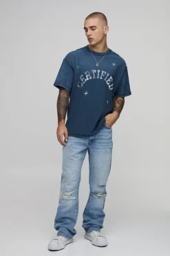 boohooMAN Jean Évasé Déchiré À Genoux Troués Et Réparations<Homme Jeans Grande Taille|Denim