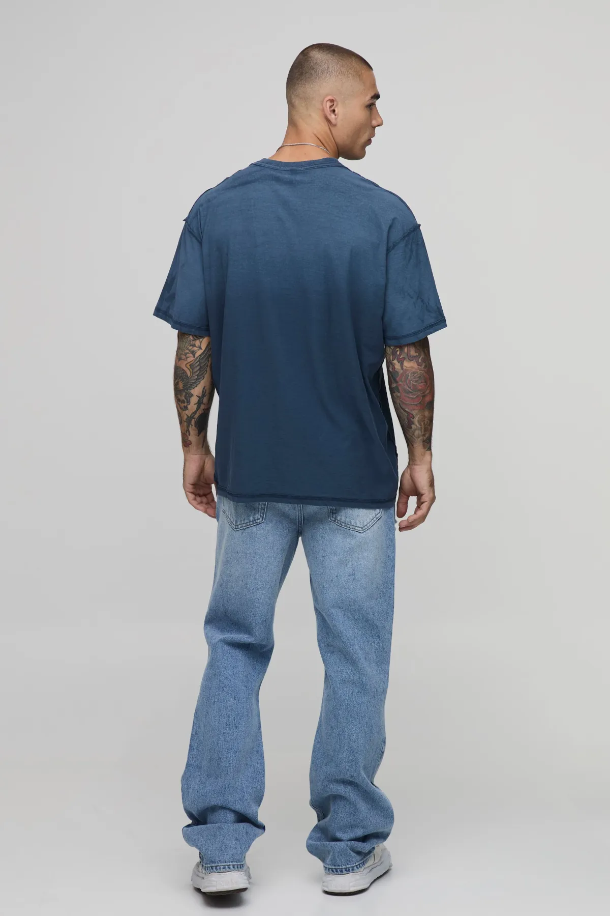 boohooMAN Jean Évasé Déchiré À Genoux Troués Et Réparations<Homme Jeans Grande Taille|Denim