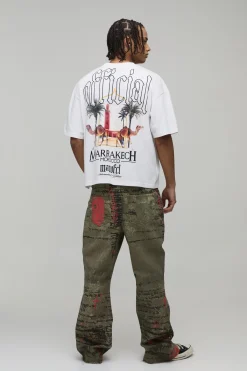 boohooMAN Jean Évasé Décontracté à Imprimé Intégral avec Ceinture Corde<Homme Denim|Denim