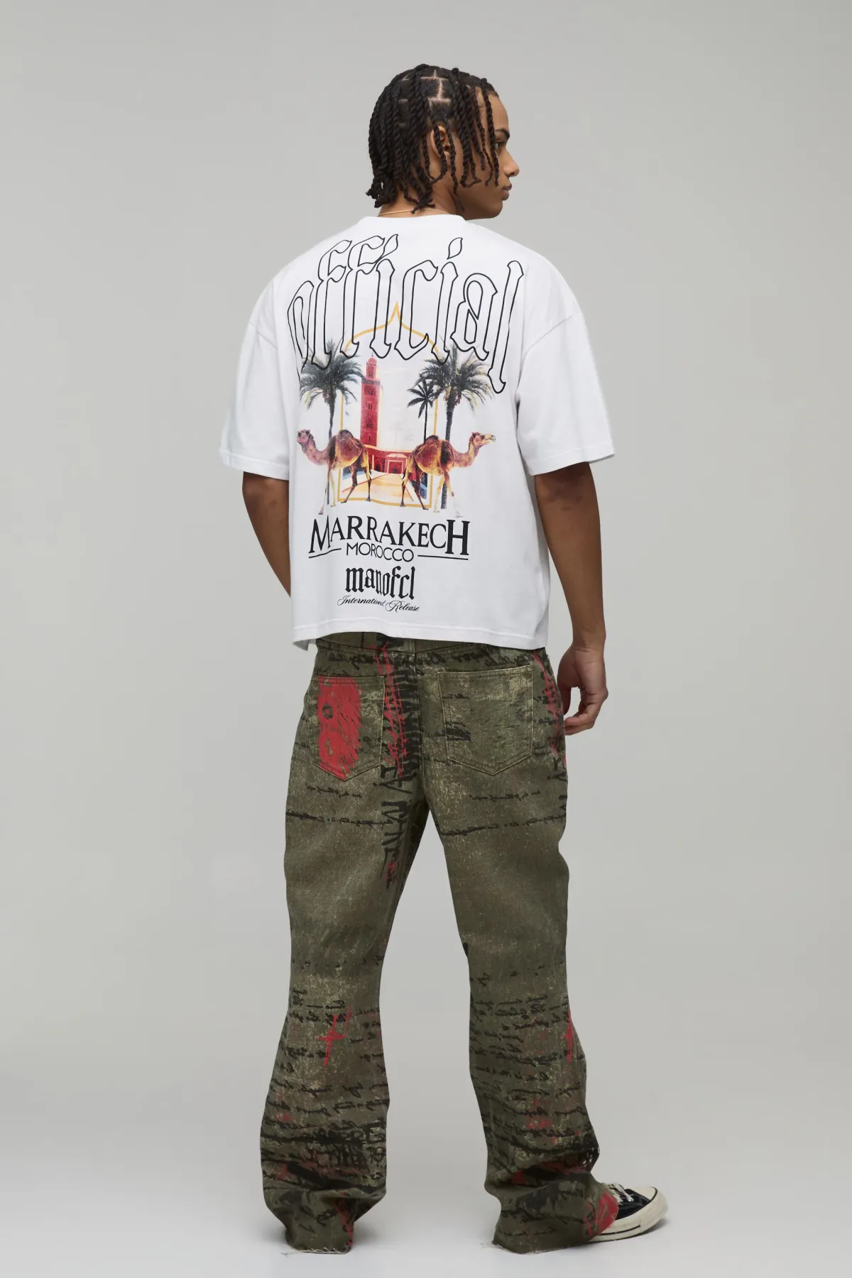 boohooMAN Jean Évasé Décontracté à Imprimé Intégral avec Ceinture Corde<Homme Denim|Denim