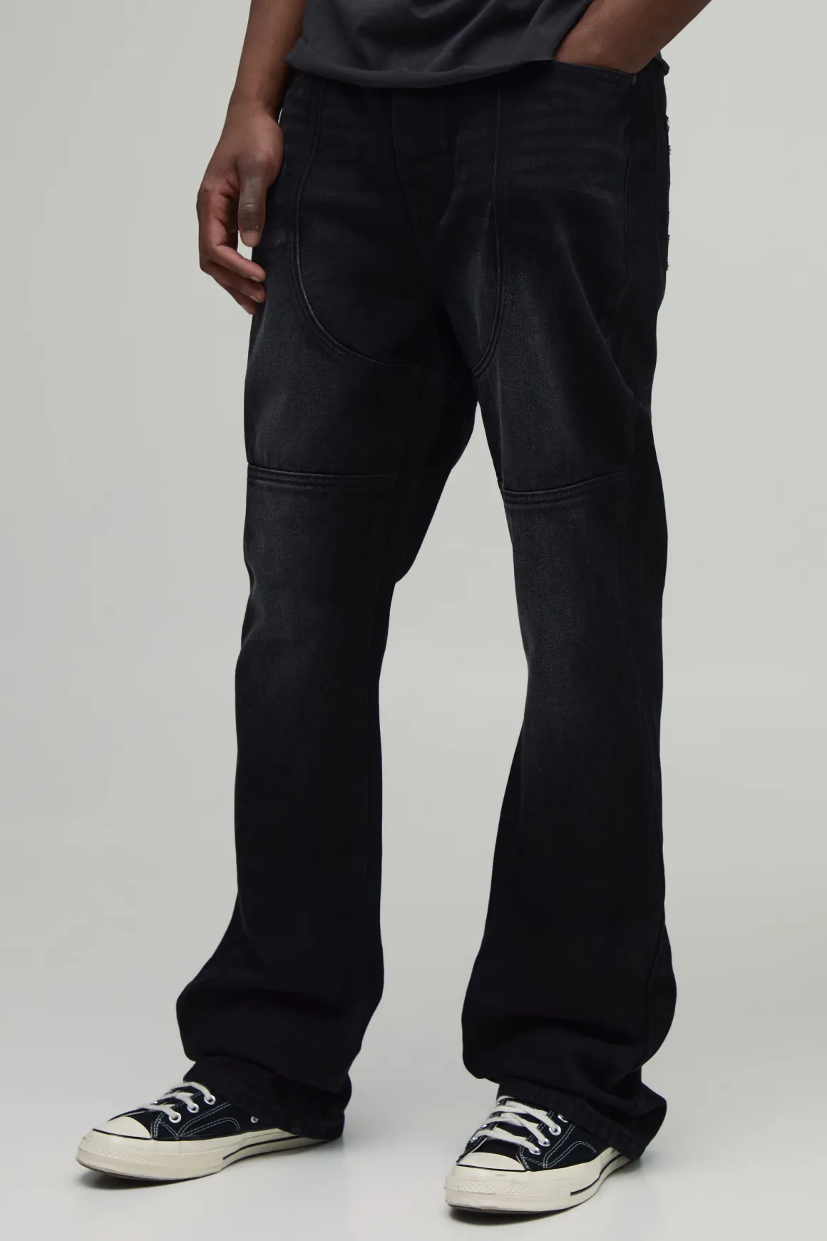 Jean Évasé Empilé Ajusté Taille Haute Avec Détails De Coutures Western