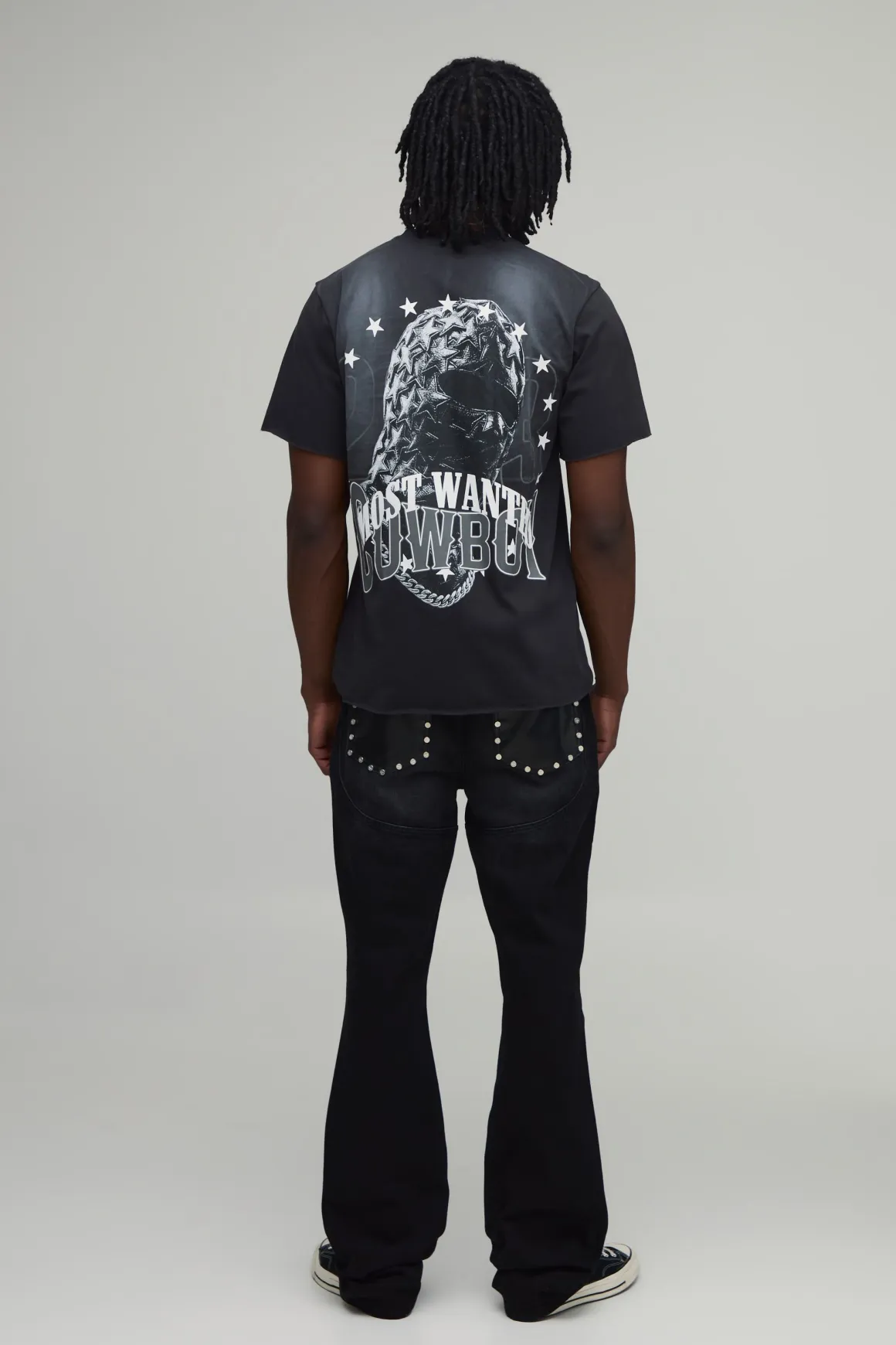 Jean Évasé Empilé Ajusté Taille Haute Avec Détails De Coutures Western