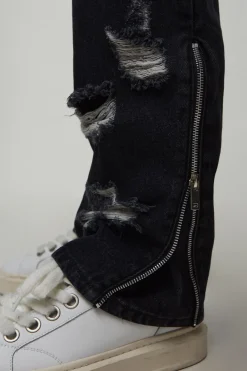 Jean Évasé Empilé Slim Avec Ourlet Zippé Déchiré