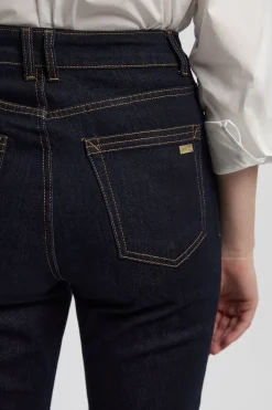 Jean Évasé en Denim Stretch à Plis Piqués Petite Taille