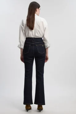Jean Évasé en Denim Stretch à Plis Piqués Petite Taille