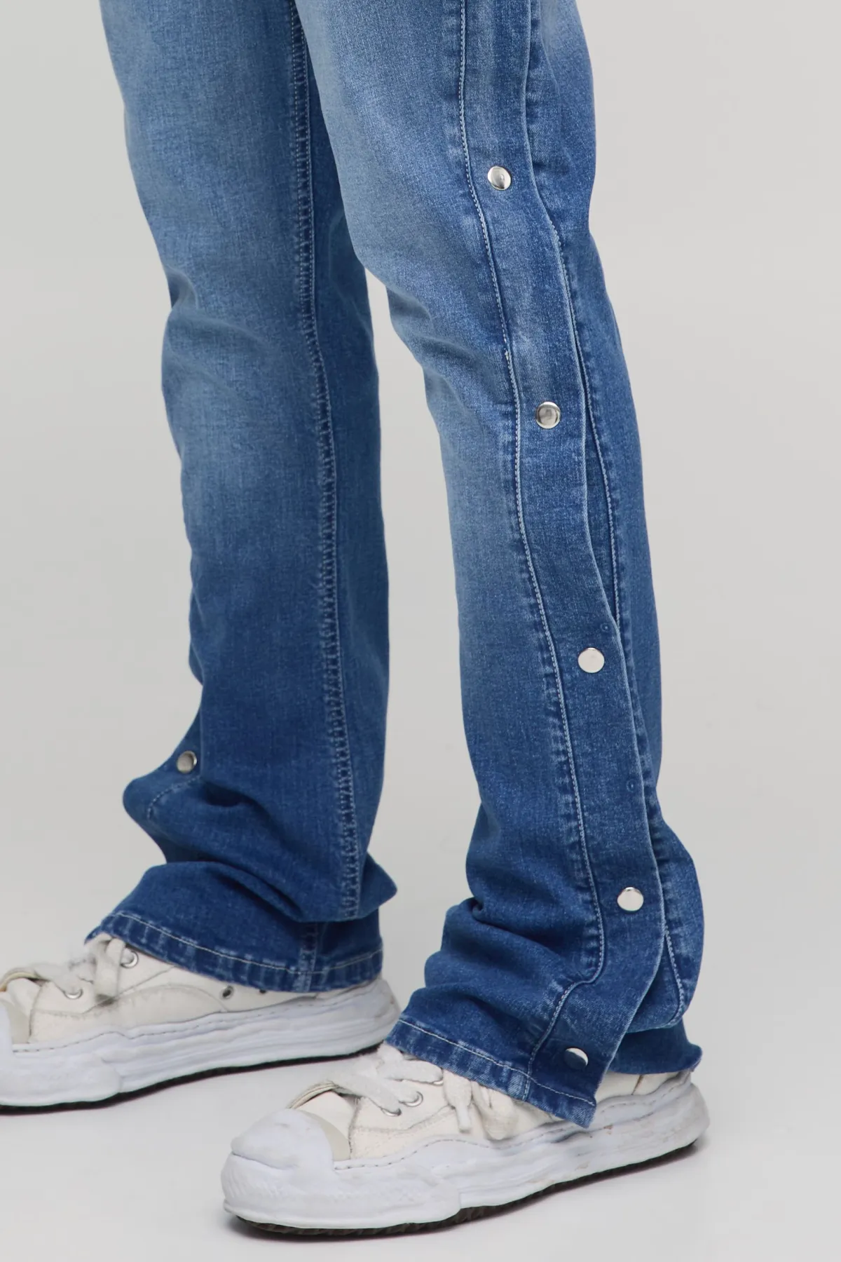 boohooMAN Jean Évasé Extensible À Boutons-pression Sur Le Côté<Homme Jeans Grande Taille|Denim