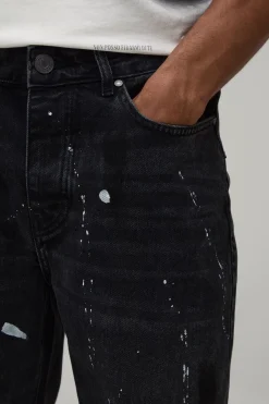 boohooMAN Jean Évasé À Genou Déchiré Et Éclaboussures De Peinture<Homme Jeans Grande Taille|Denim