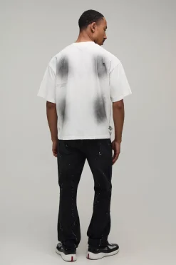boohooMAN Jean Évasé À Genou Déchiré Et Éclaboussures De Peinture<Homme Jeans Grande Taille|Denim