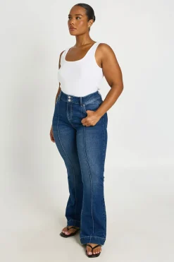 boohoo Jean Évasé Grande Taille Taille Moyenne Avec Détail De Couture<Femme Denim|Jeans