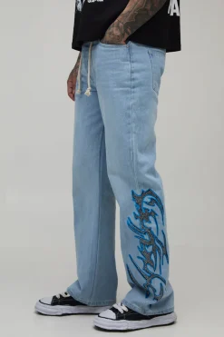 Jean Évasé Imprimé Embelli Avec Ceinture Corde Taille Haute