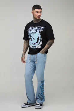 Jean Évasé Imprimé Embelli Avec Ceinture Corde Taille Haute