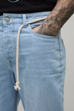 Jean Évasé Imprimé Embelli Avec Ceinture Corde Taille Haute