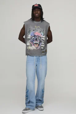 Jean Évasé Imprimé Embelli Avec Ceinture Corde