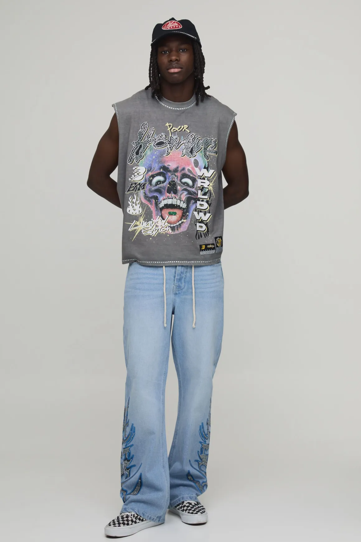 Jean Évasé Imprimé Embelli Avec Ceinture Corde
