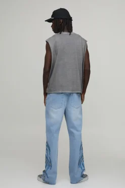 Jean Évasé Imprimé Embelli Avec Ceinture Corde