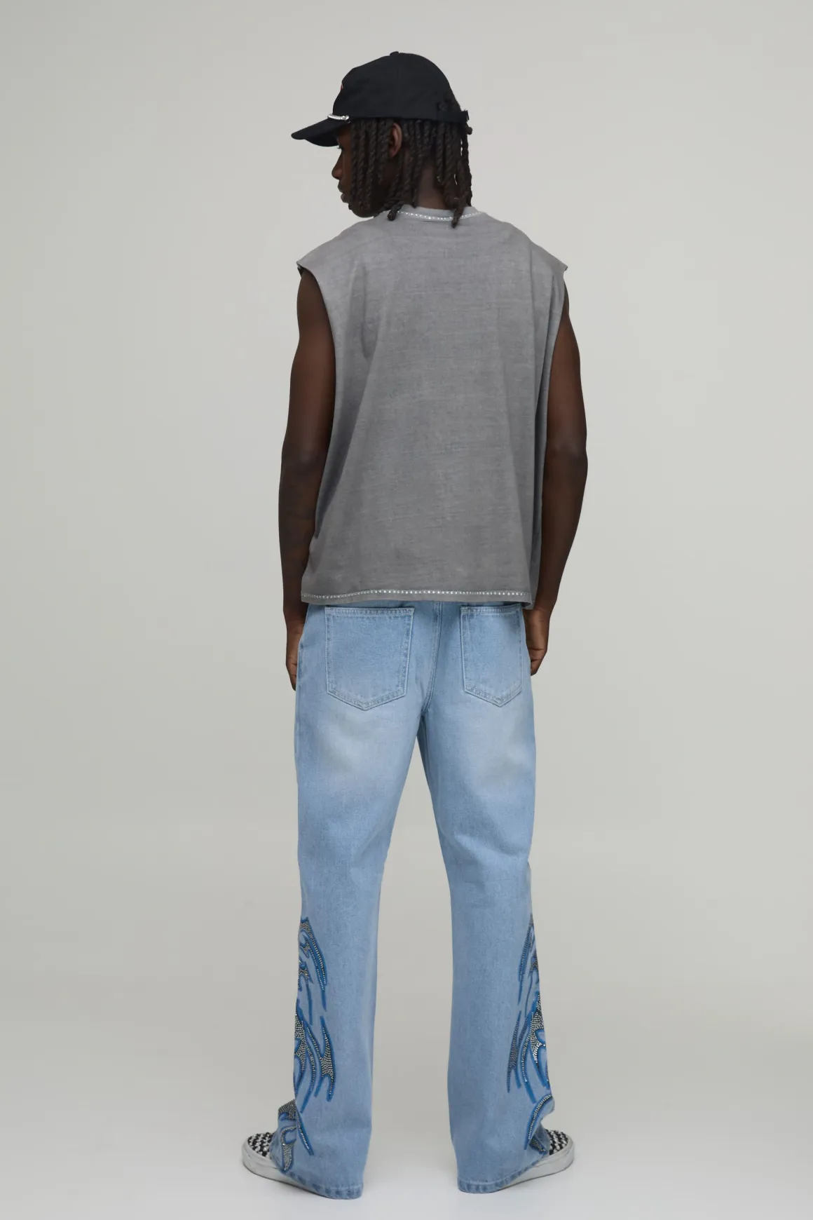 Jean Évasé Imprimé Embelli Avec Ceinture Corde
