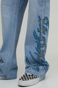 Jean Évasé Imprimé Embelli Avec Ceinture Corde