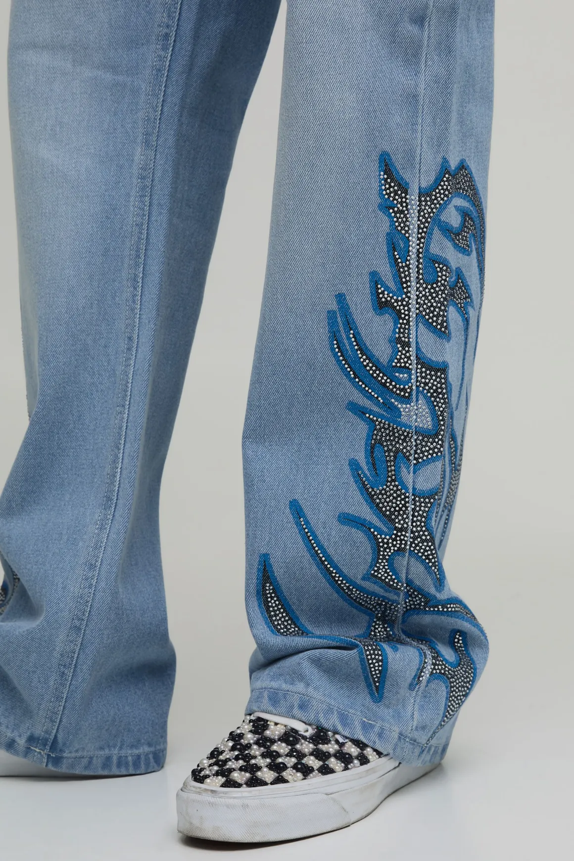 Jean Évasé Imprimé Embelli Avec Ceinture Corde