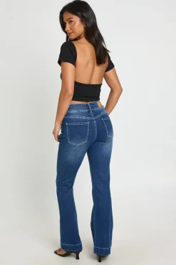 Jean Évasé Petite Taille Mi-haute Avec Détails De Coutures